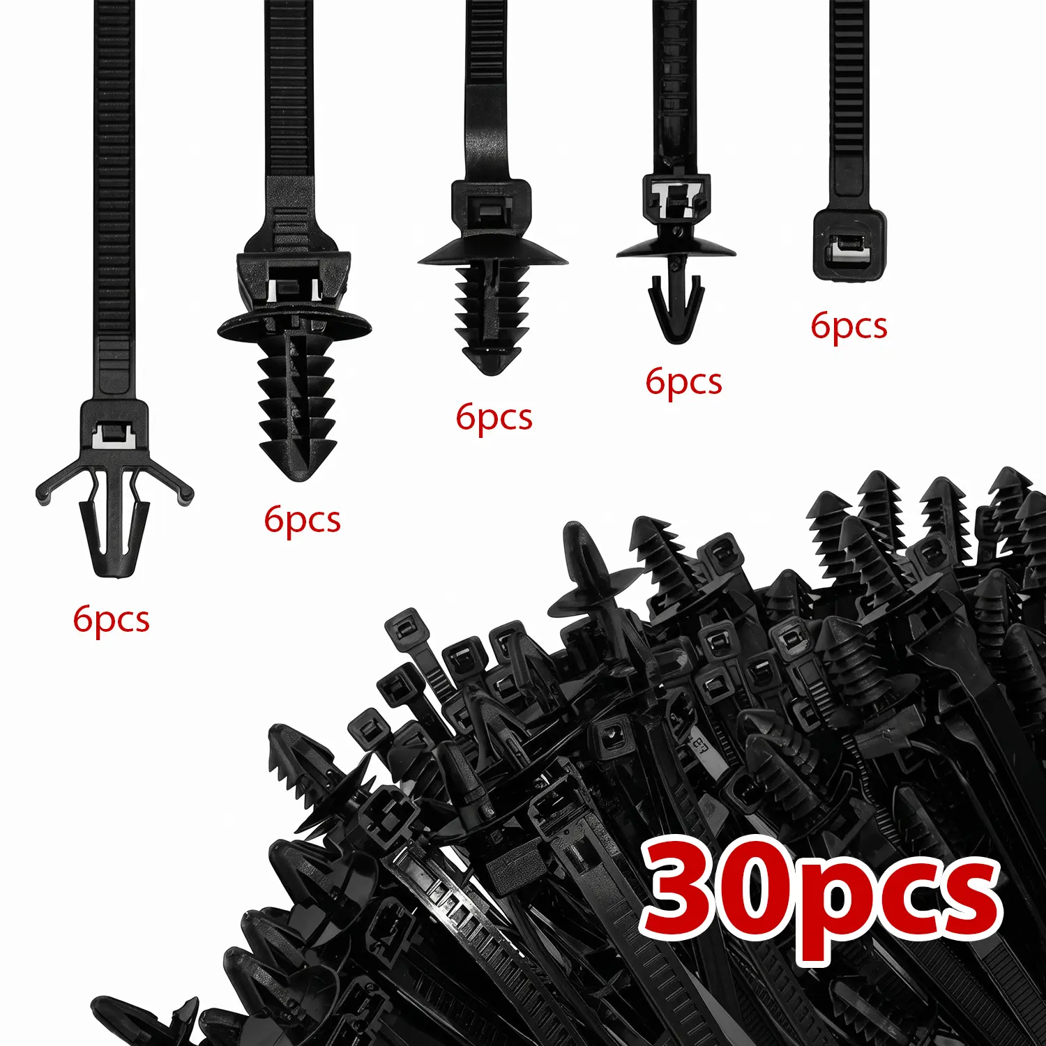 30Pcs Nylon Universal Cable Tie with Buckle Automotive Push Mount Cable Zip Ties Kit Car Wiring Clips Easy Install for Car Fender, Engine Cover, Mudguard Fastener, Car Accessories