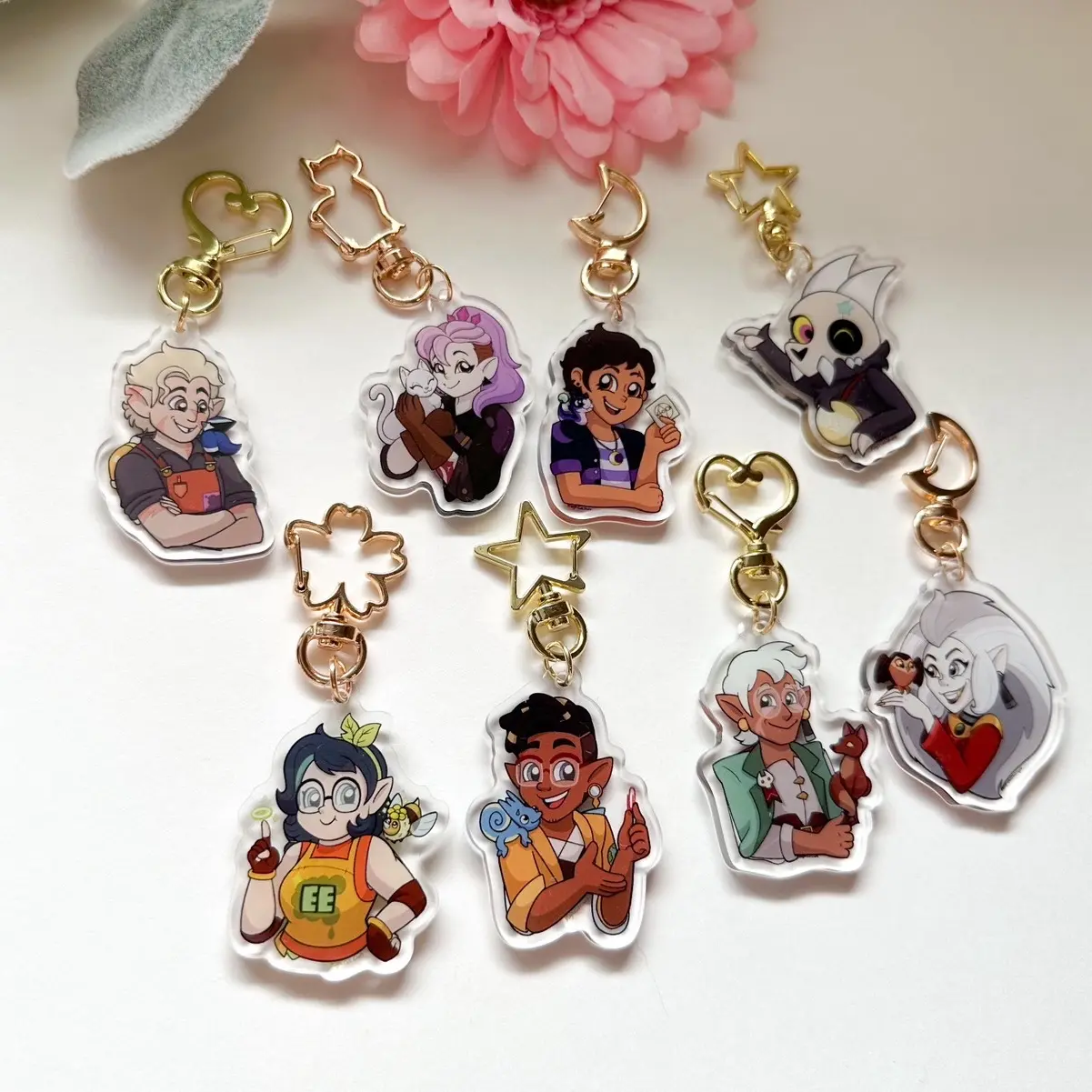 Owl House fanart keychains, vinyl sticker sheets, mini buttons