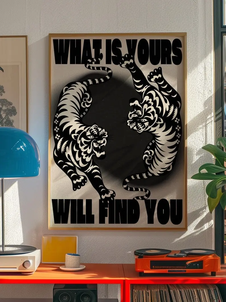 Tiger Poster, 70s Poster, Affirmation Poster, Aesthetic Art, Black Wall Art