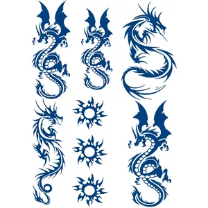 4-Piece Dragon Wing Totem Herbal Juice Waterproof Temporary Tattoo Stickers, Dark Simple Line Body Art for Men & Women Arms
