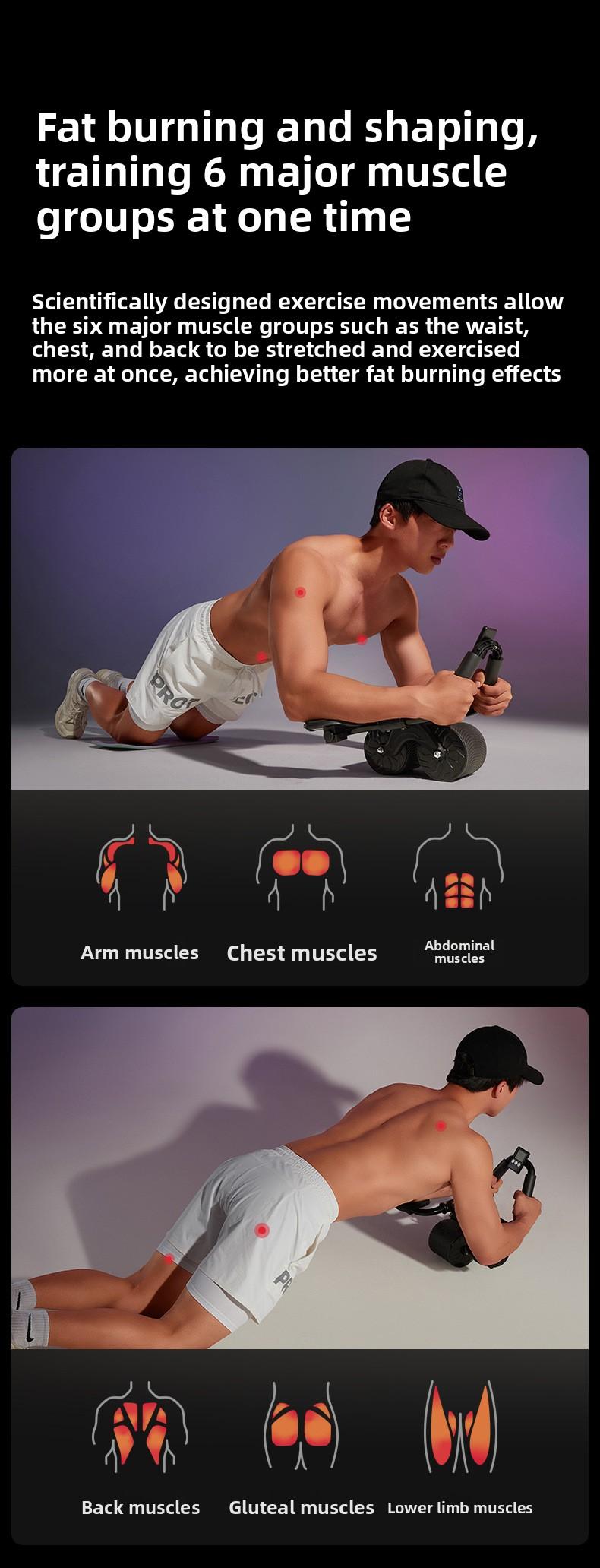 Abdominal wheel, factory direct sale, suitable for assisting core muscle training, automatically rebounds, equipped with a timer, ideal for home workouts, best choice for fitness enthusiasts