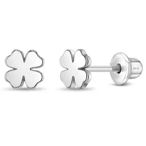 Lucky Clover Kids / Children's / Girls Earrings Screw Back - Sterling Silver