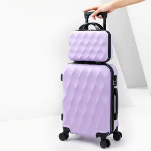 20" Carry On Luggage and 14" Mini Cosmetic Cases Travel Set Lightweight Polypropylene Suitcase with Lock YKK Zipper Hardside Luggage with Spinner Wheels (2 Piece Set, Black/ Purple)
