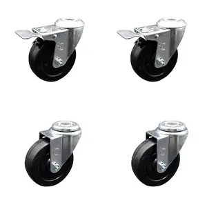 212 MAIN Stainless Steel Anti-Slip Anti-Rust Rubber Castors with Lock Brake, 4x1.25 in. Black Furniture Moving Lockable Wheels, Chemical Resistant - Set of 4 (SCC-SSBHTTL20S414-SRS-2-S-2)
