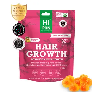 HiPlus Women’s Hair Gummies — Nourishes hair and supports thicker hair — Contains collagen, biotin, zinc, vitamin C, and iron — Pineapple flavor — 90 gummies (45 days supply)