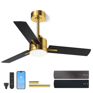 LANMEL 42'' Black and Gold Ceiling Fans with Lights and Remote, 6 Speed Low Profile Modern Ceiling Fan with Quiet DC Motor for Indoor Outdoor Bedroom Living Room
