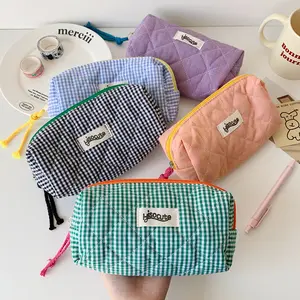 Plaid Pattern Makeup Bag, Portable Cosmetic Storage Bag with Zipper, Versatile Makeup Organizer Pouch for Travel & Daily Used