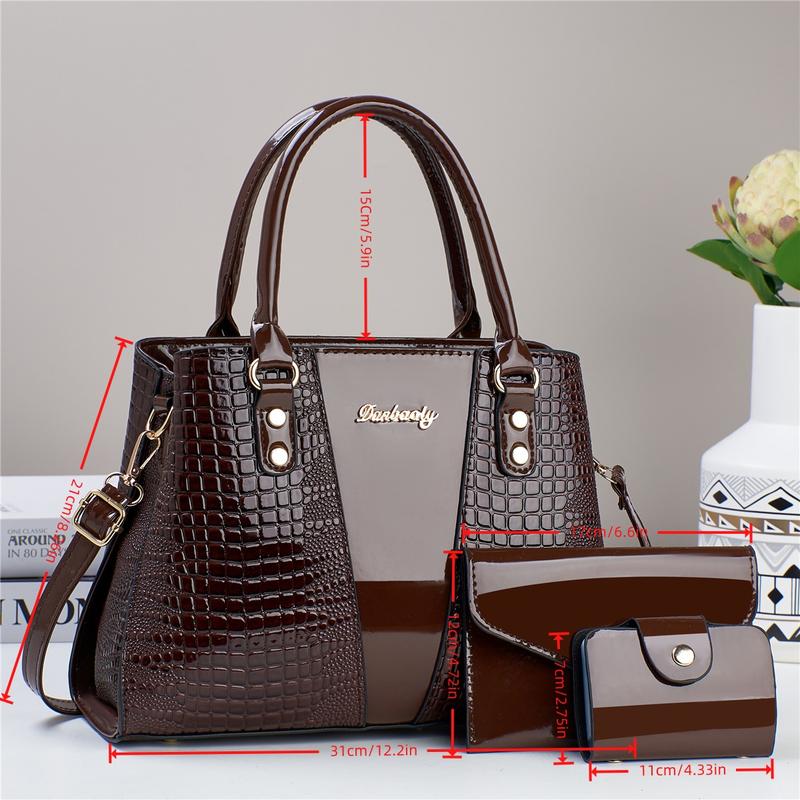 Crocodile Embossed Handbag & Wallet Set for Women Elegant Fashion Shoulder Bag Coin Purse Casual Trendy Versatile High-quality Daily Commuting Bag Set