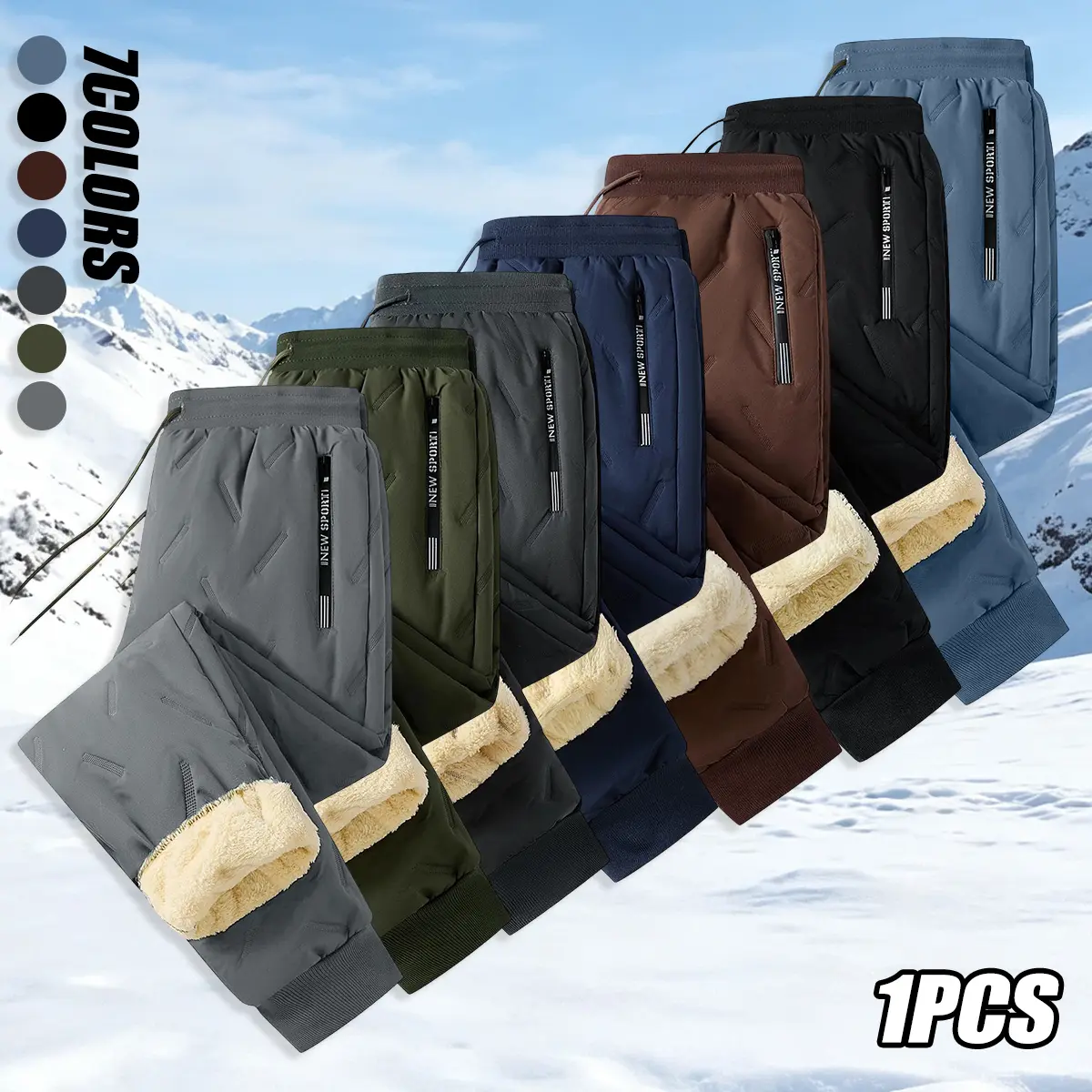 Men’s fleece-lined plush long pants, thick and warm, cuffed ankles, solid color, elastic waistband with drawstring, suitable for outdoor work, sports, and everyday wear; men’s long pants, men’s trousers, menswear
