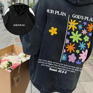 God's Plan Washed Hoodie, Christian Apparel Streetwear, Oversized Menswear And Women Menswear Tops, Gym Pump Cover