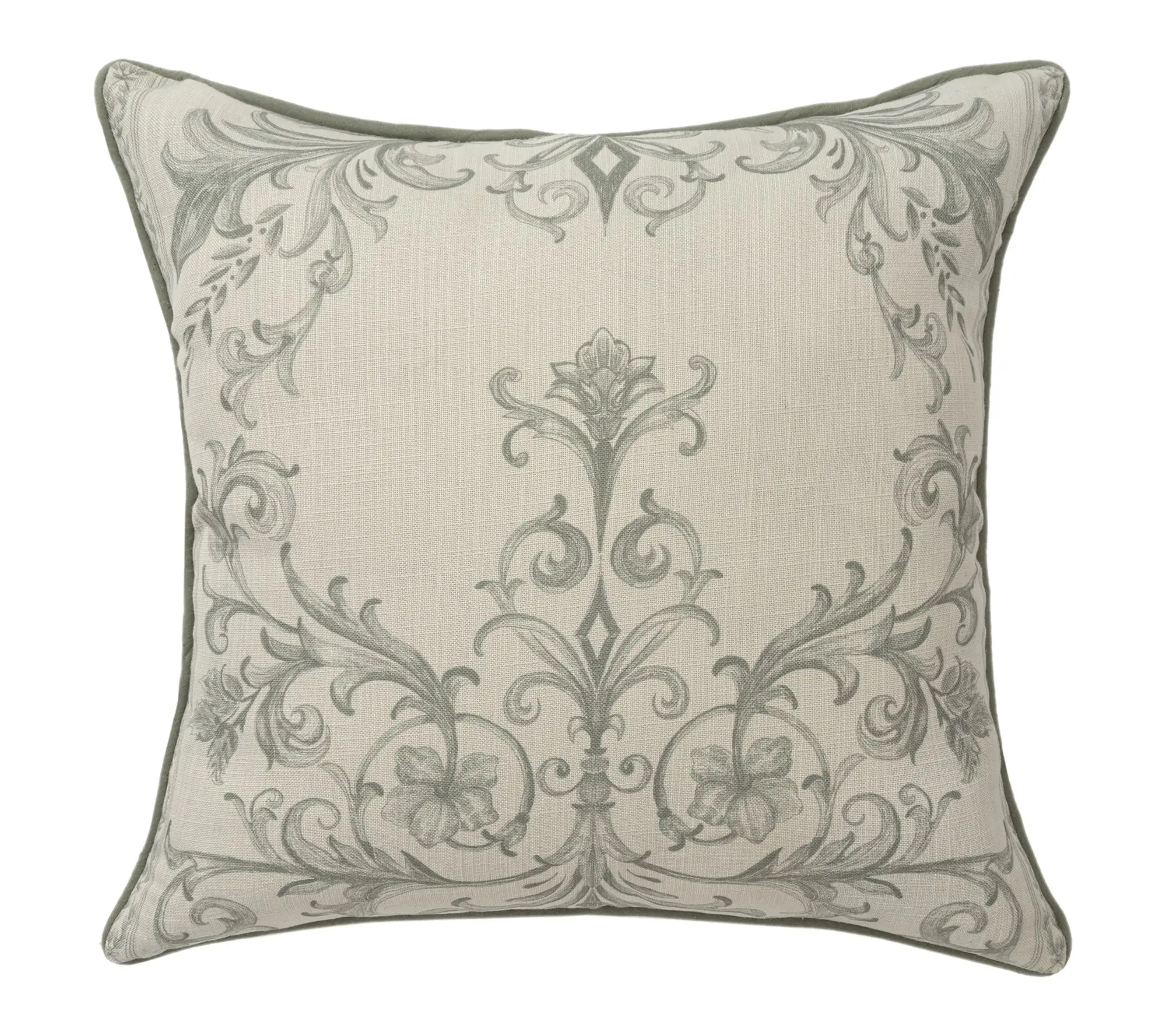 Ox Bay Sage/Ivory Damask Recycled P.E.T. ThrowPillow, 20"x20"