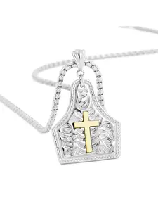 Unisex Copper 14k gold Plated Western Cowboy Cross Design Pendant Necklace, Fashion Jewelry for All Seasons, Punk Style