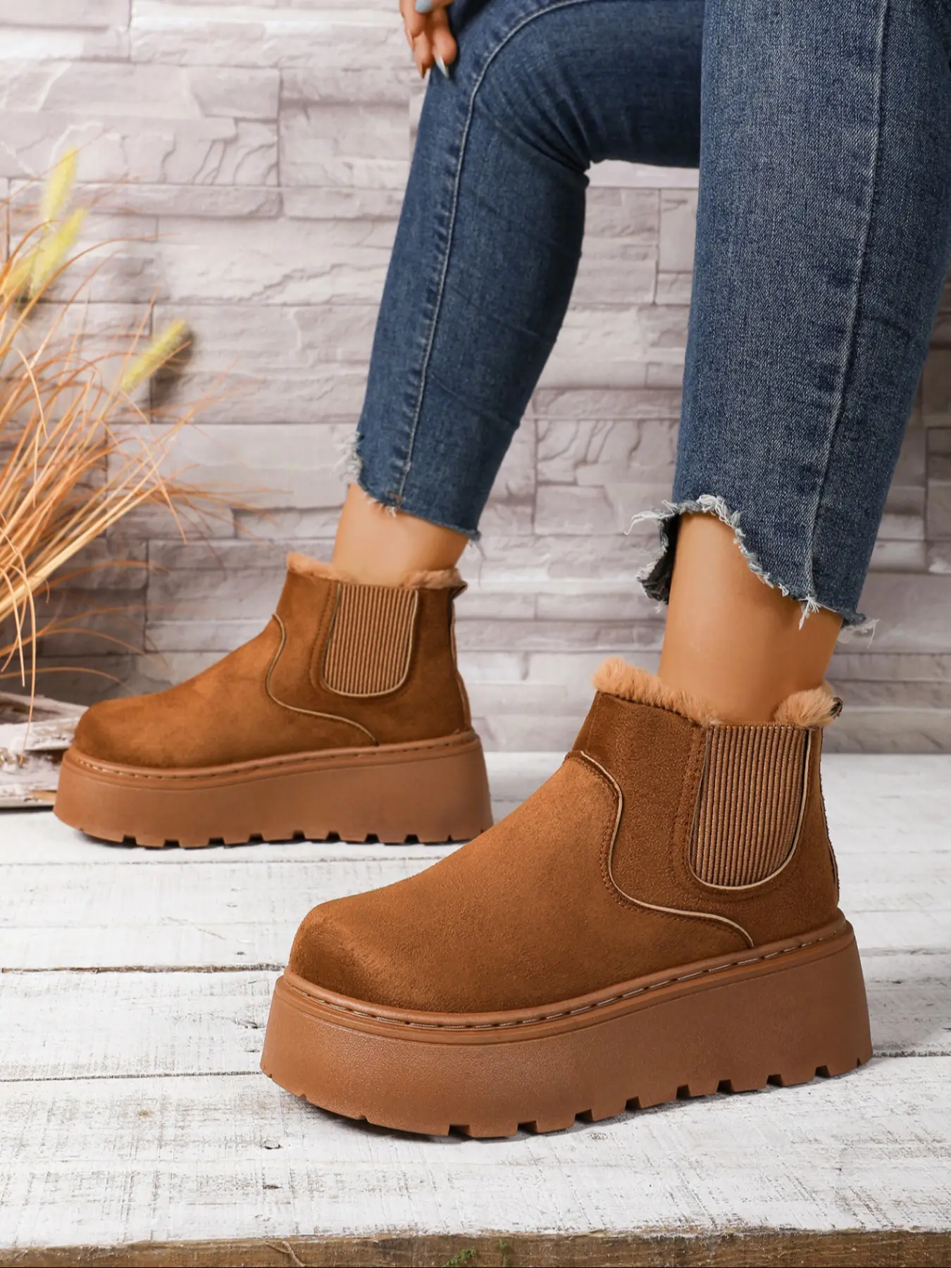 Women's Winter Snow Boots, Thick Sole Warm Ankle Booties, Ruched Boot, Soft Comfortable Casual Shoes, Indoor Outdoor Use, Fleece Lined Short Boots, Rubber Boots