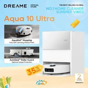 DREAME Aqua10 Ultra Roller Robot Vacuum and Mop & 30,000Pa Suction, Self-Cleaning Dock & Extending Roller Mop, Heat-Washes & Dries, Carpet Protection, AI Camera & LiDAR Avoidance Tech, Voice Control