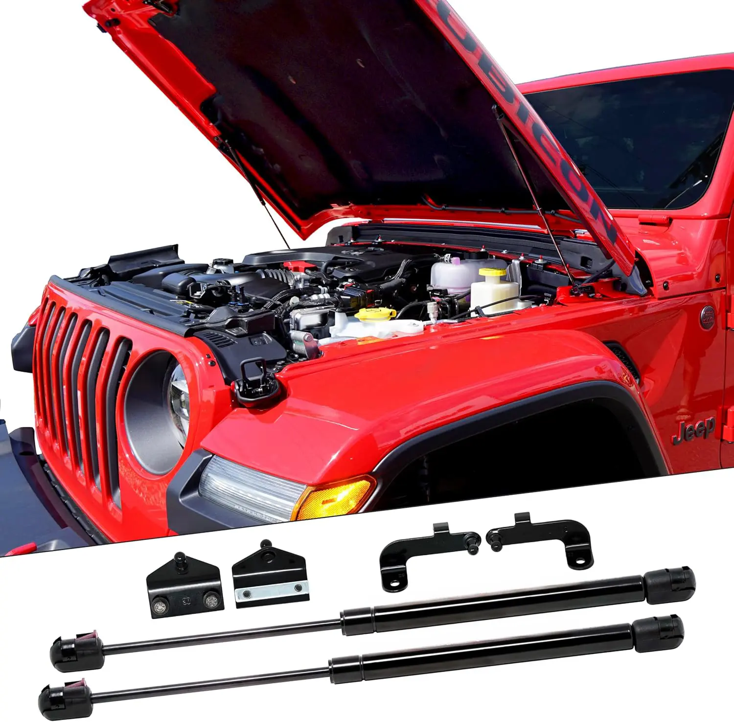 Hood Quicklift Plus (Bolt-in) Compatible with Jeep Wrangler JL 2018+ & Compatible with Jeep Gladiator JT 2020+ (Aluminum Hoods Only - All Black Components)