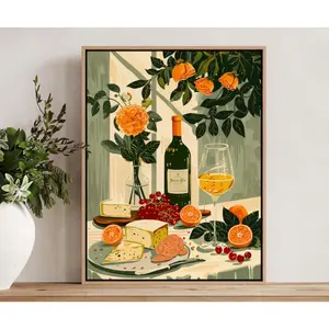 Retro Dinner Table Food Print, Vintage Mediterranean Food Poster, Tablescape Kitchen Decor, Food Illustration Wall Art, Gift for Chef Foodie