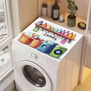 Diatom Mud Washing Machine Cover Non Slip Top Protector Pad Dustproof Easy Clean Cartoon Letter Print