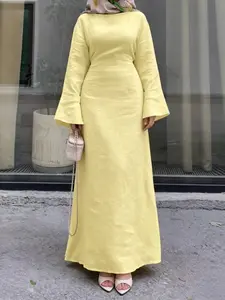 Women's Elegant Light Muslim Robe Dress, Spring Summer Slim Fit Long Dress, Casual and Stylish, Perfect for Daily Wear, Long Sleeve Dresses