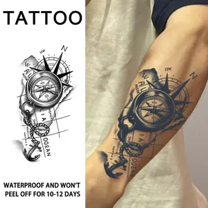 1Pcs Compass and anchor navigation waterproof herbal semi permanent tattoo sticker, long-lasting waterproof, lasting for one to two weeks, suitable for arms and legs, Waterproof Temporary Tattoos
