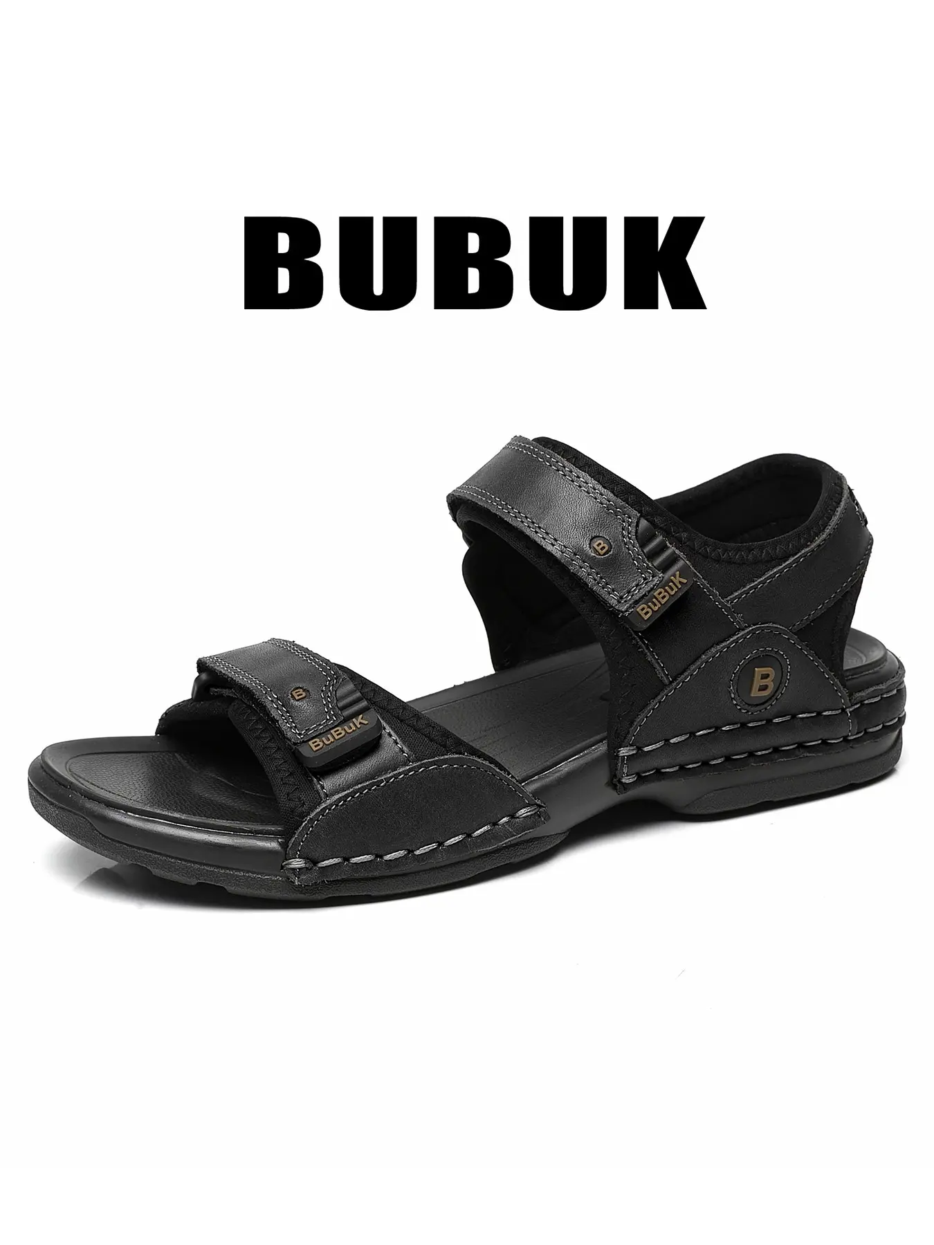 BUBUK Men's Genuine Leather Sports Sandals, Trending Sandals, Fashionable Sandals, Summer Outdoor Sandals, Outdoor Beach Shoes, Top Quality Cowhide, Comfortable Toe-Exposed Design, Indoor & Outdoor Casual Wear, Footwear Slides, Slip On Slides