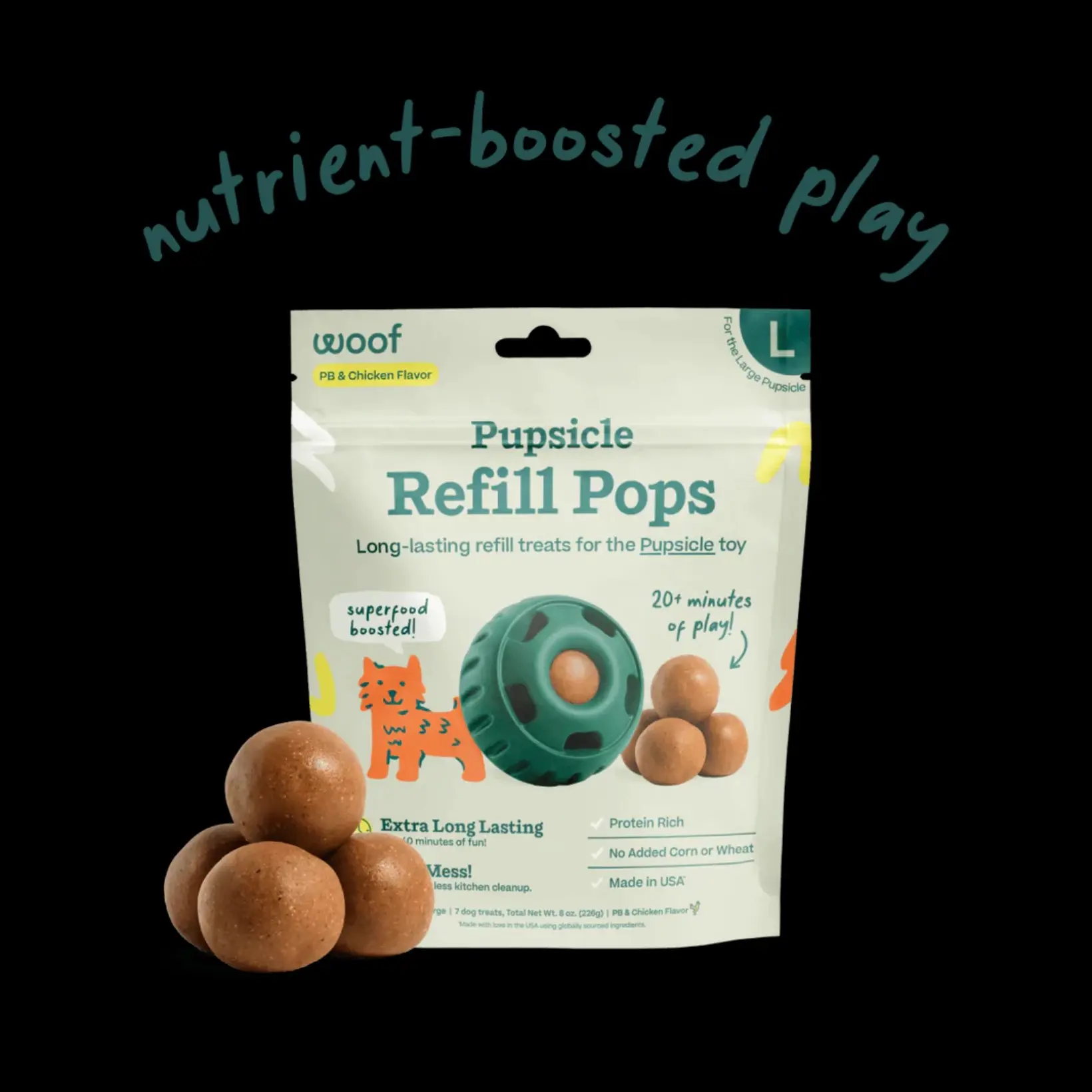 Woof Pupsicle Refill Pops - Nutrient-Boosted Play Treats for Dogs - Peanut Butter Flavor - Mess-Free & Long-Lasting - 20+ Minutes of Play - Made in USA