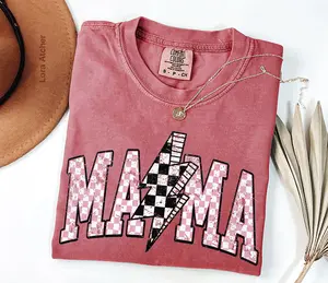 Comfort Colors Retro Mama Shirt, Checkered Mama Shirt, Lightning Bolt Mama Shirt, Vintage Mama Shirt, Mothers Day Gift, New Mom Shirt, Mothers Day Shirt - LORA ATCHER