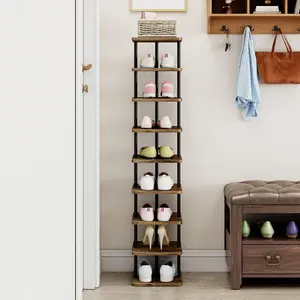 9-Tier Wood Shoe Rack Entryway Shoe Tower Vertical Organizer Wooden Storage Stand for Shoes & Small Items High-Quality MDF Board Space-Saving Design
