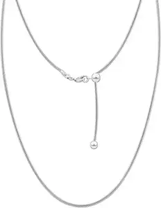 LeCalla 925 Sterling Silver Italian Adjustable Snake Chain Necklace for Women Slider 14 to 24 Inches.