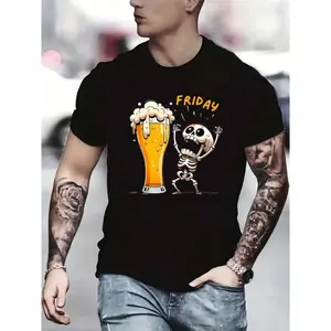 Fridan Skull Printed Fashion T-shirt, round Neck Short Sleeve Top, Graphic T-shirt Men's Summer Clothing, Men's Matching