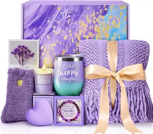 Mothers Day Gifts for Mom Wife Grandma Sister Daughter Friends, Unique Christmas Birthday Gifts for Women Mom Best Friend Her, Lavender Self Care Package Get Well Soon Gift, Spa Gift Baskets w/Blanket