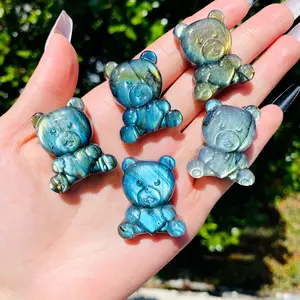 Strong Flash Labradorite Bear Carving Healing Natural Crystal Stone Gemstone Gorgeous Energy Jewelry Souvenir Valentine Anniversary Love Girlfriend Boyfriend Christmas Halloween Birthday Gift New Year