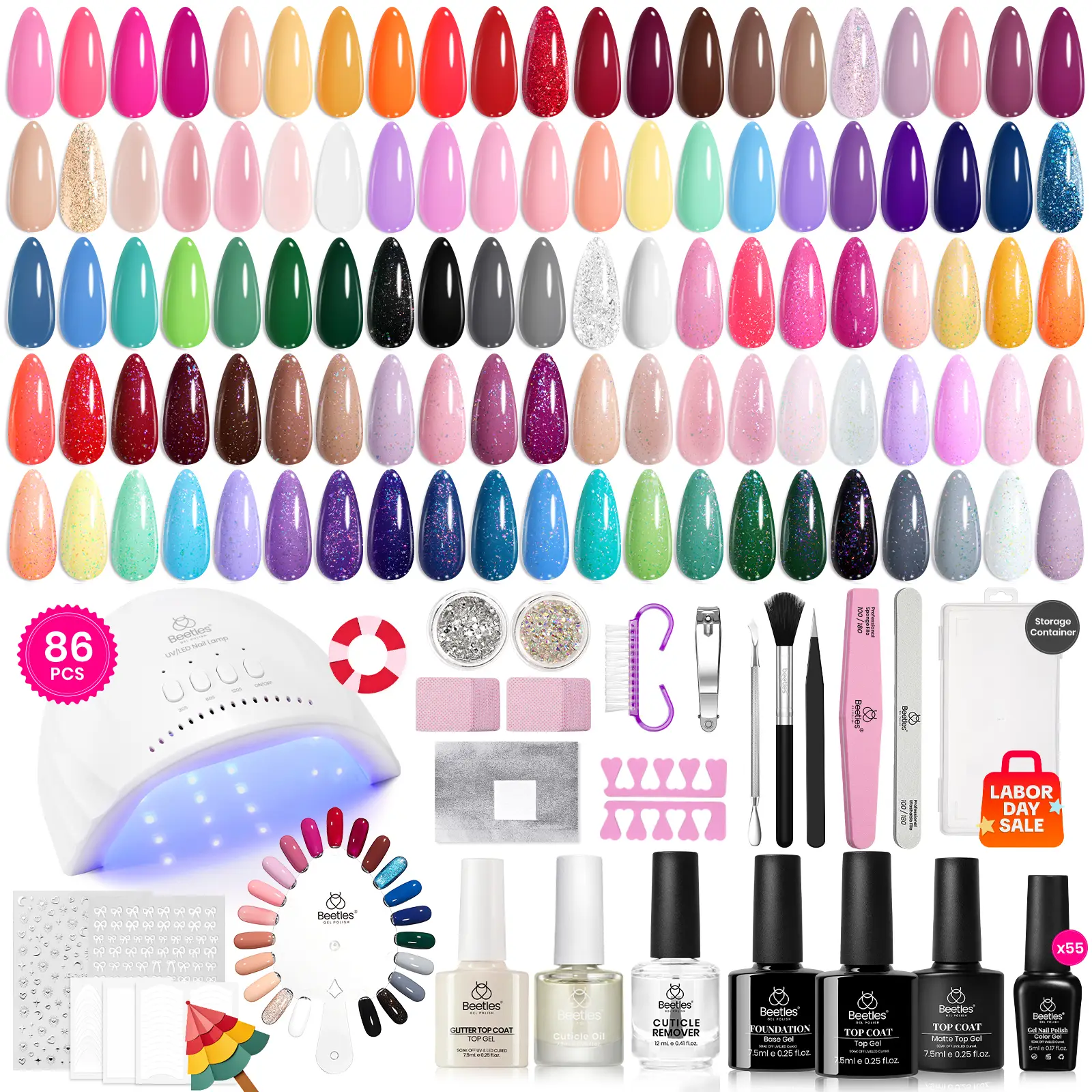 Beetles Gel Nail Polish Kit with U V Light Gel Polish Nail Set with Diamond Decorations & Nail Art Stickers and Manicure Tools Soak Off All Season Gel
