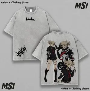 Himiko Toga × Venom Symbiote Oversized T-Shirt – Anime Streetwear Featuring Front Stylized ‘himiko’ and ‘VENOM’ Text and Back Full Color Graphic of Toga in Triple Pose with Lavender Hair, Black Cutout Outfit, and Venom Fusion Form with Sharp Teeth