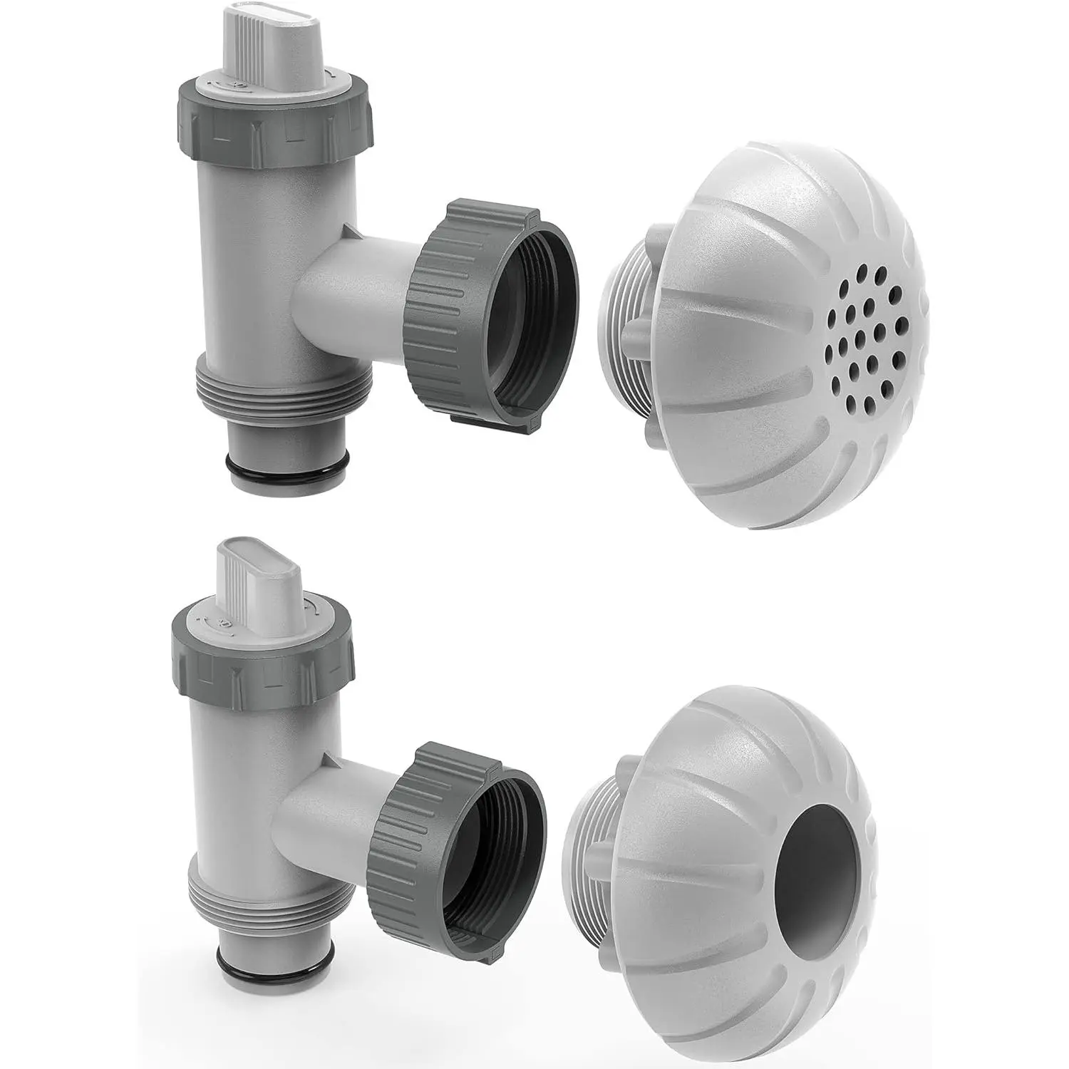 Above Ground Pool Parts, Plunger Valves for Pools Replacement Parts, Pool Pump Part with On Off Plunger Valves, 1.5" Outlet Strainer & Inlet Nozzle, Pool Hose Adapter for Sand Pump