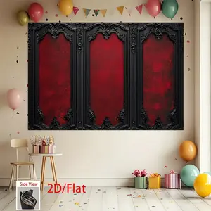 2D Flat Vintage Black Red Wall Decor Backdrop, Aesthetic Background Fabric for Living Room Office Bar Cafe Home Midsummer Festival Party, Photo Booth, Party Banner