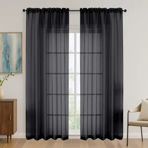 Black Sheer Curtains 84 Inches Long 2 Panel Sets, Solid Color Lightweight Voile with Light Filter for Sliding Door, Living Room&Bedroom (W42 x L84, 1 Pair)