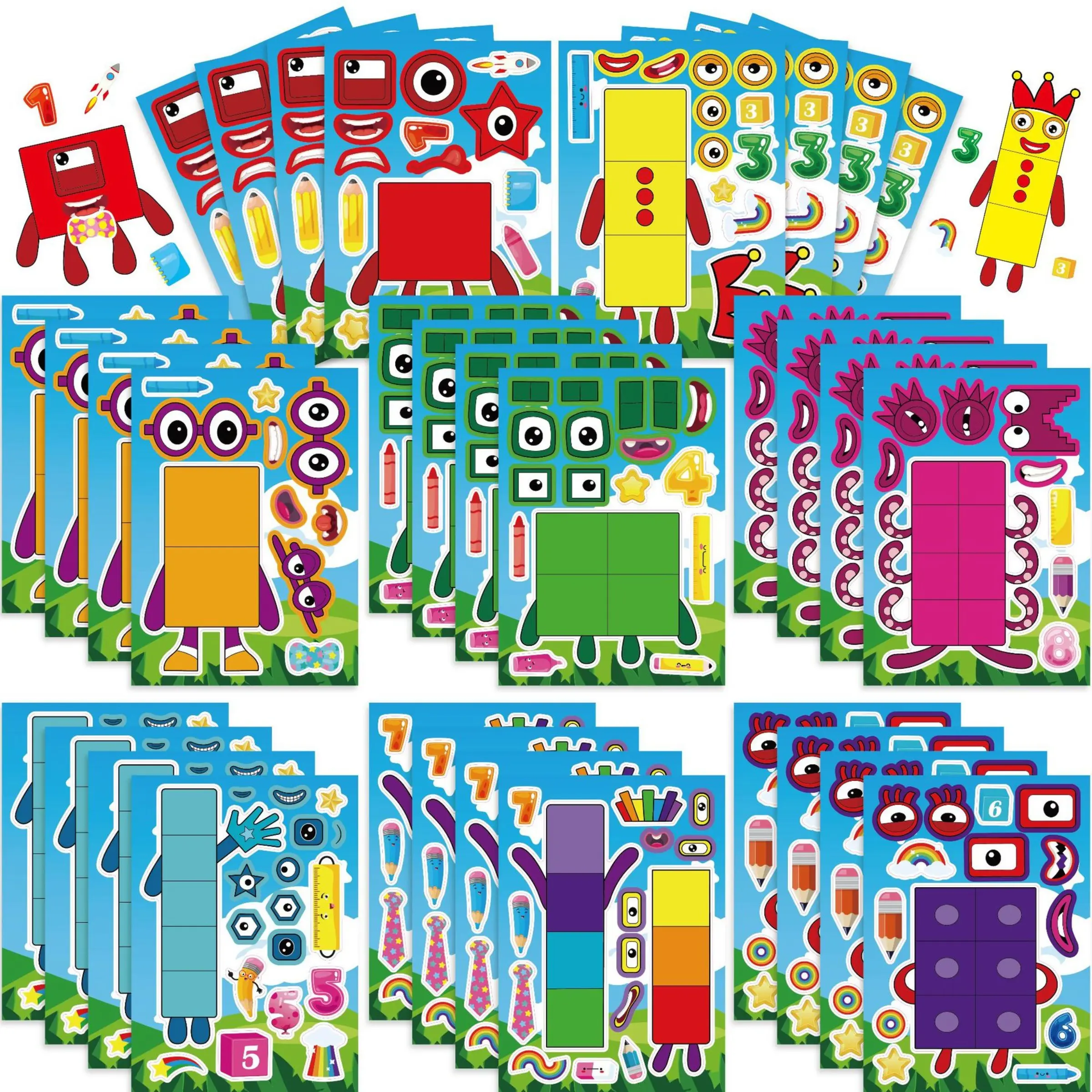 This Collection of 8 Cartoon Building Block Puzzle DIY Face Stickers, Stickers for Scrapbooking, Scrapbook Accessory, Is Perfect for Scrapbooks, Diaries, Laptops, Water Bottles. Designed with A Positive Message, These Stickers Serve As Gifts
