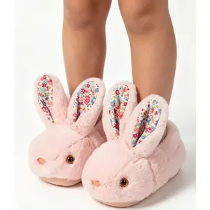 Girls Toddler Boys Bunny Plush Slippers Non-Slip Indoor House Shoes Cute Animal Design for Little Kids