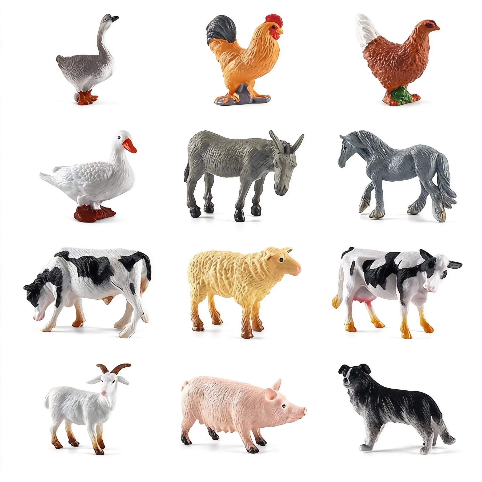 12pcs Farm Animal Simulation Model Toys, Mini Chicken Duck Goose Horse Cow Creative Solid Handmade Christmas Birthday Gift, Animal Model Set