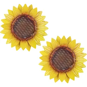 Metal Sunflower Wall Decor - 2 Pcs 11 ''Metal Flower Wall Art Outdoor Backyard Decorations Sunflower Kitchen Bathroom Decor Hanging for Indoor, Outdoor, Living Room, Bedroom
