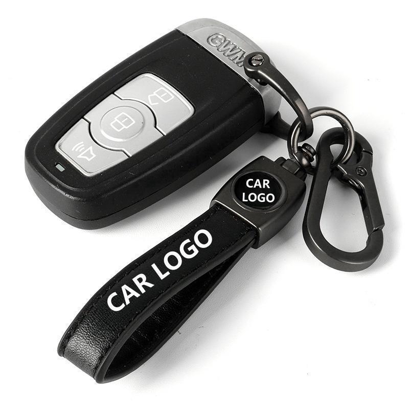 Genuine Leather Car Keychain for MUSTANG , Compatible with  ford MACH ESCAPE HYBRID ESCAPE BRONCO SPORT SUPER DUTY EDGE EXPLORER SUPER DUTY TRANSIT CONNECT RANGER F-150 MAVERICK Key Chain Family Present for Man and Woman
