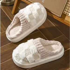 Women's cotton slippers, warm and non slip cashmere slippers, indoor home slippers, cute and fluffy cotton mop women's shoesGift
