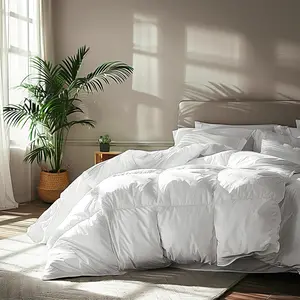 Luxurious 100% Cotton Queen Comforter with Goose Down Fill - Hypoallergenic Warmth for All Seasons