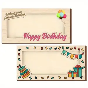 Birthday Wooden Money Holder, 1 Set Artificial Wood Birthday Cake Gift Box Pattern Design, Birthday Gift Money Box for Family Friends