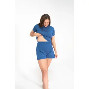 Ann Lounge Maternity Shorts In Steel Blue