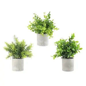 3 Pack Mini Potted Fake Plants Artificial Plastic Eucalyptus Plants Topiaries For Shelf Desk、Home Bathroom、Dormitory、Farmhouse Room、Coffee Table、Living room、Office Decor