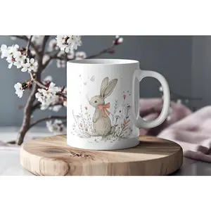 Cottagecore Bunny Mug Vintage Floral Rabbit Coffee Cup