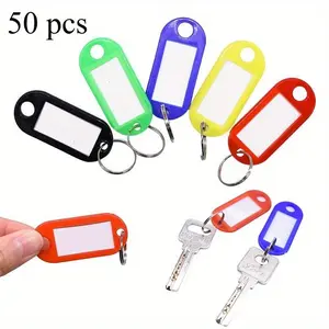 50pcs Multicolor Plastic Key Tags ID Labels Baggage Luggage Name Token Hotel Number Classification Card Split Ring Keychain
