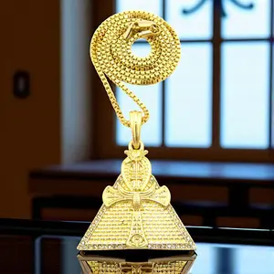 Egyptian Pyramid & Ankh Cross Gold / Silver Plated Pendant & 2mm 18" 20" 24" Box Hip Hop Style Fashion Necklace Jewelry