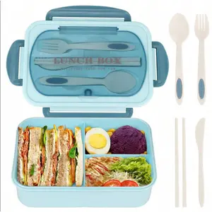 Bento Box for Adult, eat box 1200 ML Lunch Containers for Adults, LeakProof Lunch Box with Utensils, BPA Free, 3 Compartment Bento Box Microwave Safe, Pink Tableware Khaki winter gift Lids Blue